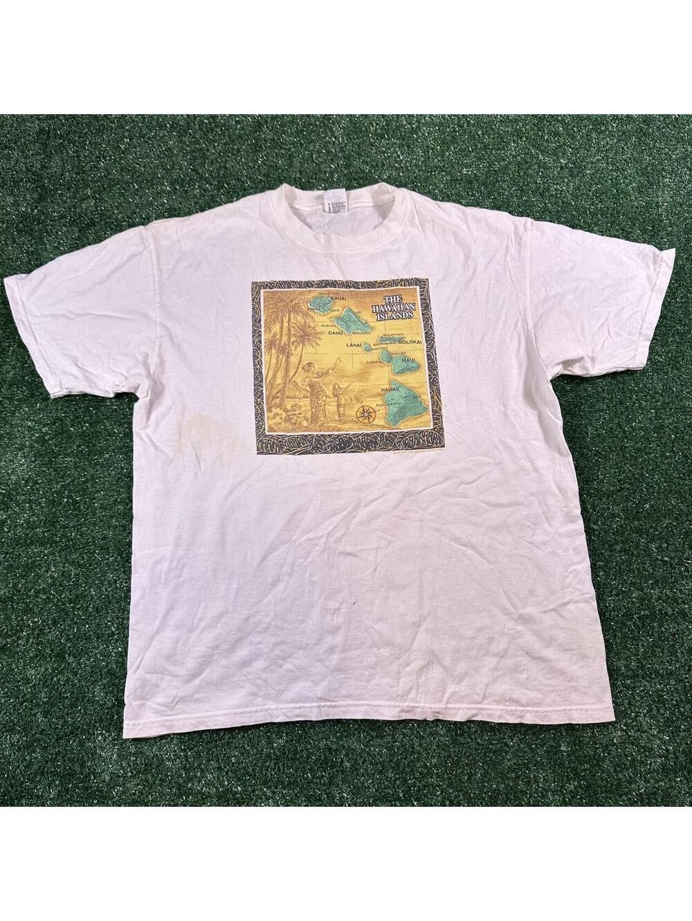 Vintage Retro 1999 Anvil white Hawaiian Islands shirt tee surf Hawaii beach